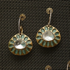 MDE798- Mint Colour Gold Plated Faux Polki Double Sided Dangler Earrings