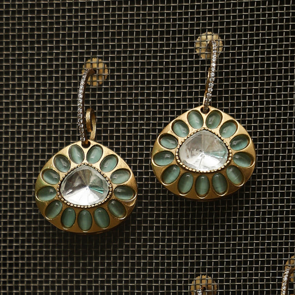 MDE798- Ruby Colour Gold Plated Faux Polki Double Sided Dangler Earrings