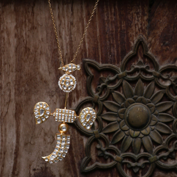 MDN932- Pink Colour Gold Plated Jadau Kundan Temple Pendant Set