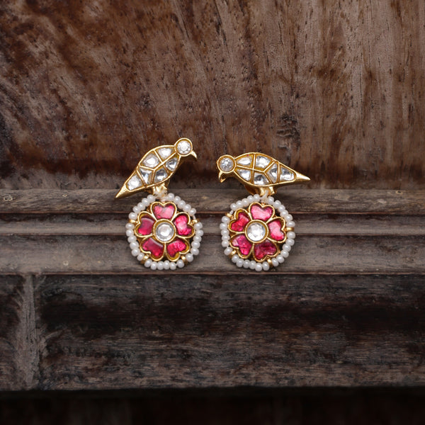 MDN932- Pink Colour Gold Plated Jadau Kundan Temple Pendant Set