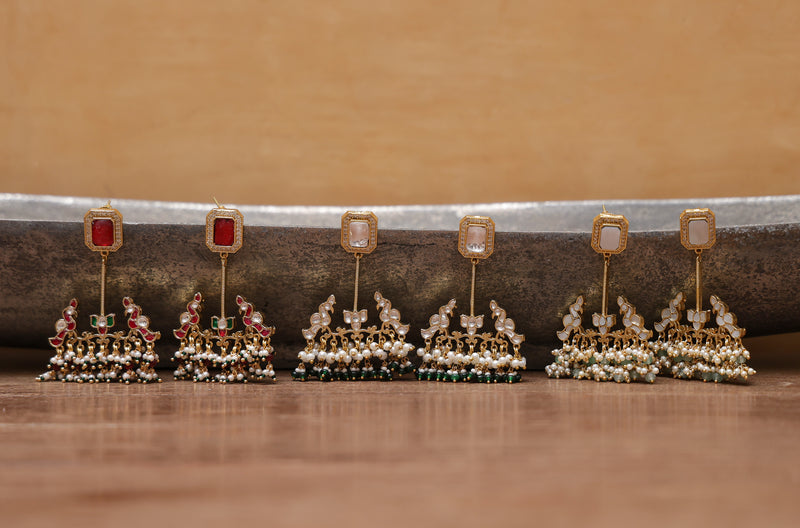 White Colour Gold Plated Jadau Kundan Dangler Earrings