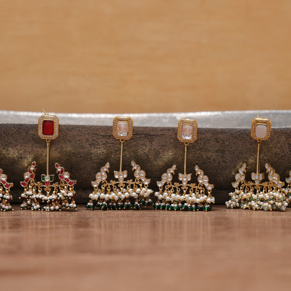 MDE797- White Colour Gold Plated Jadau Kundan Dangler Earrings