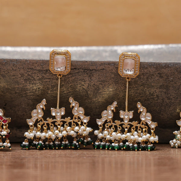 MDE797- White Colour Gold Plated Jadau Kundan Dangler Earrings