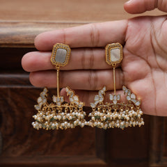 MDE797- White Colour Gold Plated Mother Of Pearl Dangler Earrings