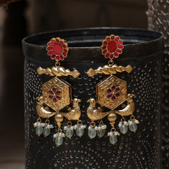 MDE1061- Pink & Golden Colour Gold Plated Jadau Kundan Thappa Dangler Earrings