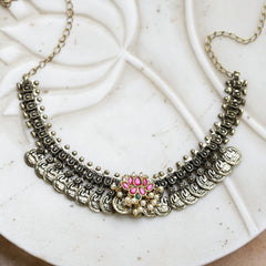 MDN1038- Pink And Green Colour Tribal Necklace
