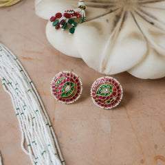 MDN820- Green And Pink Colour Gold Plated Jadau Kundan Temple Pendant set