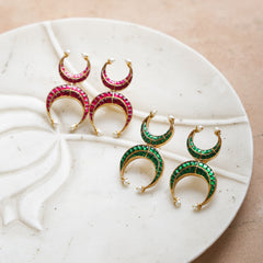 MDE976- Pink Colour Gold Plated Jadau Kundan Thappa Chandbali Earrings
