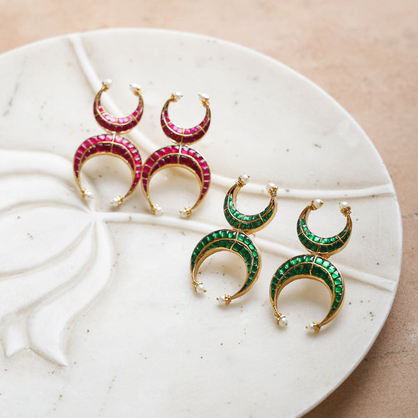MDE976- Pink Colour Gold Plated Jadau Kundan Thappa Chandbali Earrings