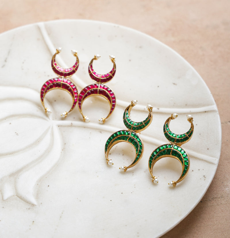 Feroza Colour Gold Plated Jadau Kundan Thappa Chandbali Earrings