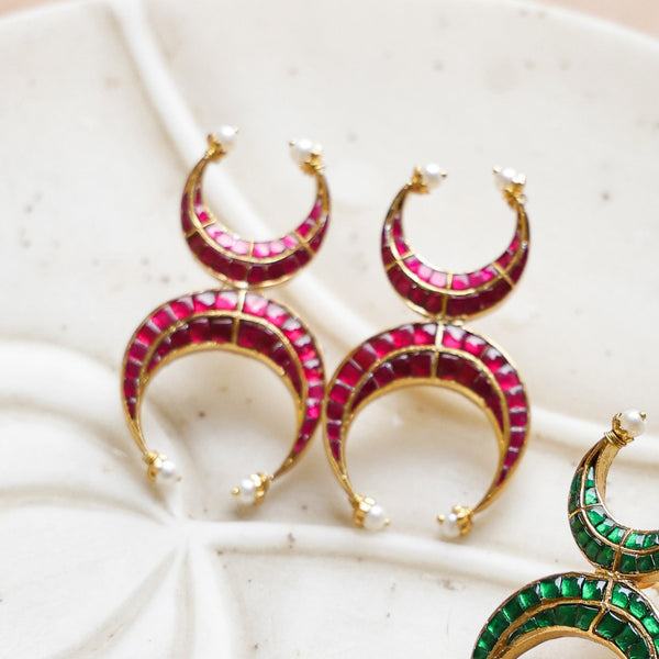 MDE976- Pink Colour Gold Plated Jadau Kundan Thappa Chandbali Earrings