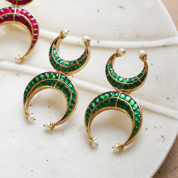 MDE976- Pink Colour Gold Plated Jadau Kundan Thappa Chandbali Earrings