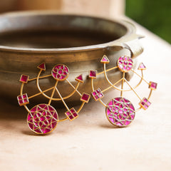 MDE619- Green Colour Gold Plated Jadau Kundan Thappa Dangler Earrings