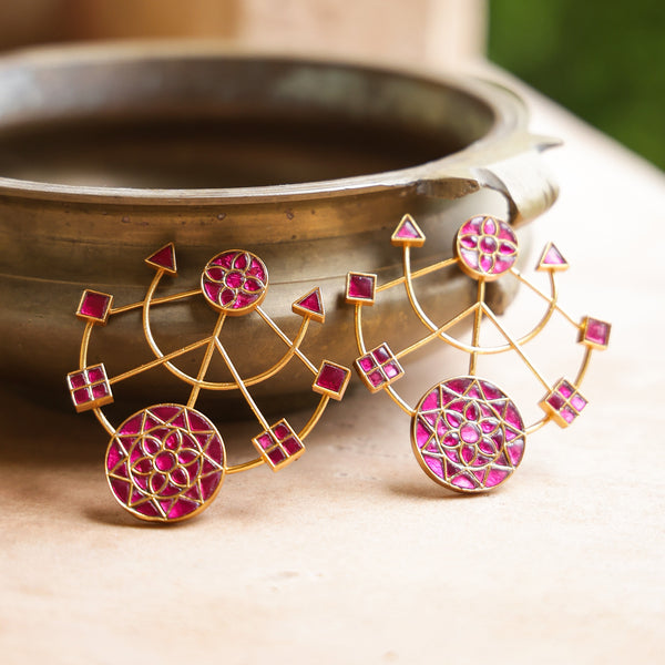 MDE619- Green Colour Gold Plated Jadau Kundan Thappa Dangler Earrings