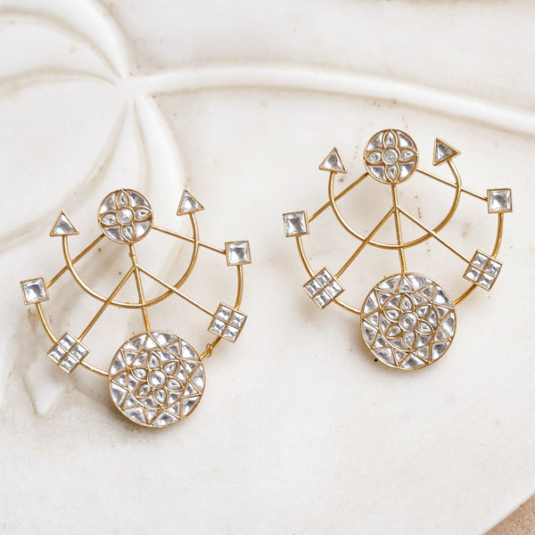 MDE619- Green Colour Gold Plated Jadau Kundan Thappa Dangler Earrings