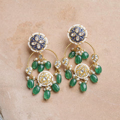 MDE981- Blue And White Colour Gold Plated Jadau Kundan Thappa Dangler Earrings