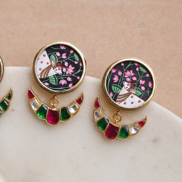 MDE999- Green Colour Gold Plated Thappa Lotus Earrings