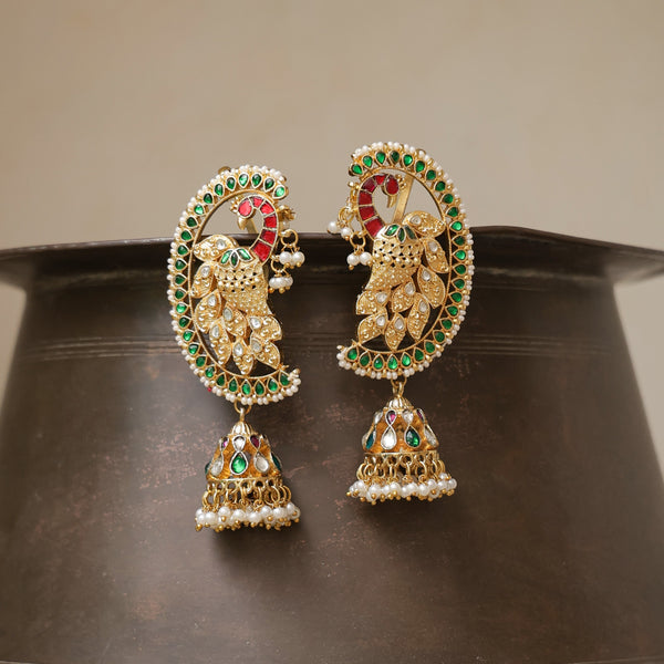 MDE1033- Multi Colour Gold Plated Jadau Kundan Heritage Earcuffs