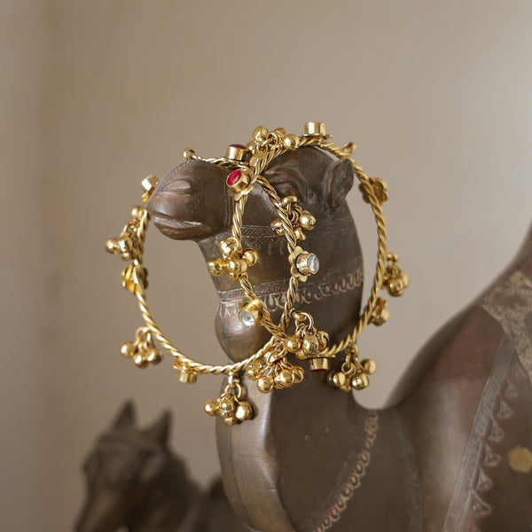 MDB829- Pink & White Colour Gold Plated Jadau Kundan Bangle