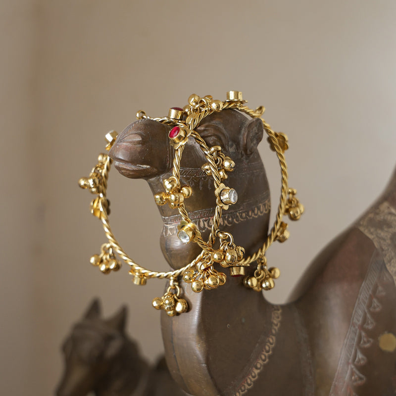 MDB829- Pink & White Colour Gold Plated Jadau Kundan Bangle