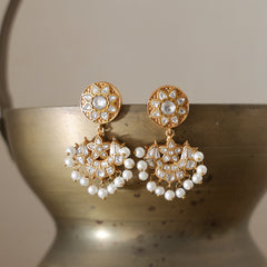 MDE722- White Colour Gold Plated Jadau Kundan Thappa Dangler Earrings