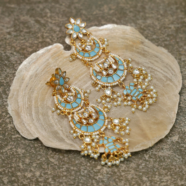 MDE792- Feroza & White Colour Gold Plated Jadau Kundan Dangler Earrings