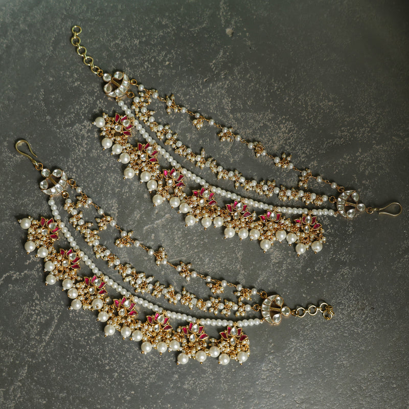 MDE310- Pink And White Colour Gold Plated Jadau Kundan Kanchain