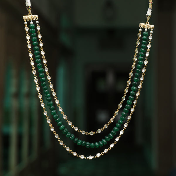 MDN706- White and Green Colour Gold Plated Jadau Kundan Mala