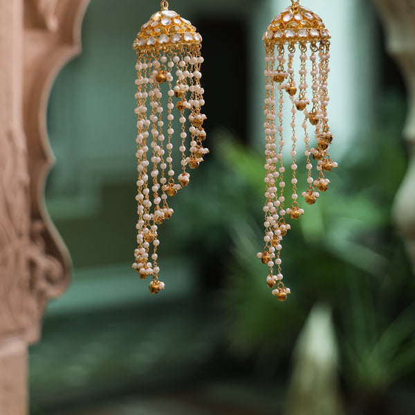 MDB1016- White Colour Gold Plated Jadau Kundan Kaleera