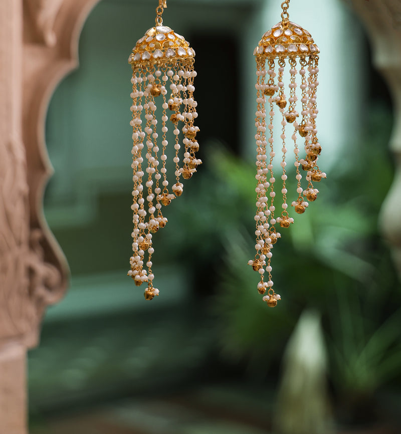 White Colour Gold Plated Jadau Kundan Kaleera