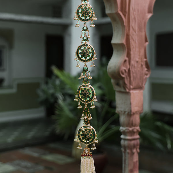 MDBR1057- Green Colour Gold Plated Jadau Kundan Braid