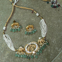 MDN606- White & mint Color Gold Plated Mother of Pearl Choker Set