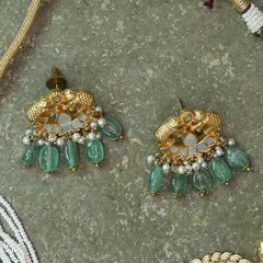 MDN606- White & mint Color Gold Plated Mother of Pearl Choker Set