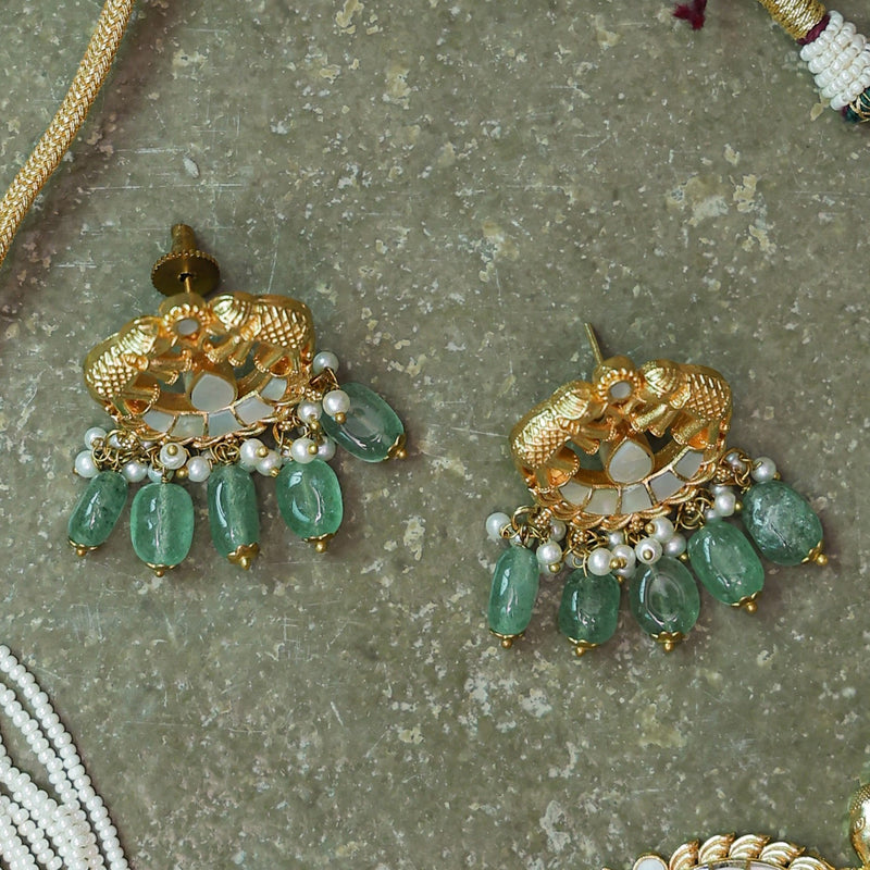 MDN606- White & mint Color Gold Plated Mother of Pearl Choker Set