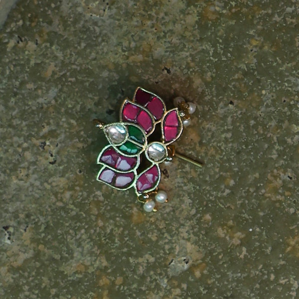 MDBR995- Multi Colour Gold Plated Jadau Kundan Juda Pin