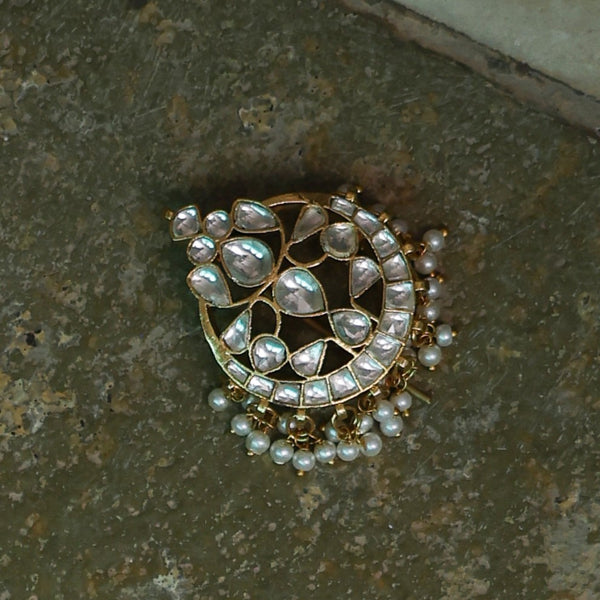 MDBR235- White Colour Gold Plated Jadau Kundan Juda Pin