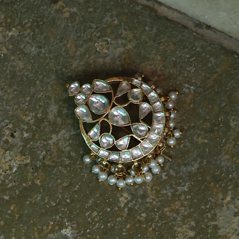 MDBR235- White Colour Gold Plated Jadau Kundan Juda Pin