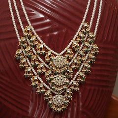 MDN888- Green And White Colour Gold Plated Jadau Kundan Temple Raani Haar