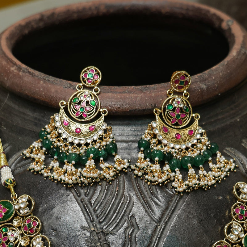MDN921- Multi Colour Gold Plated Jadau Kundan Heritage Style Bridal Set