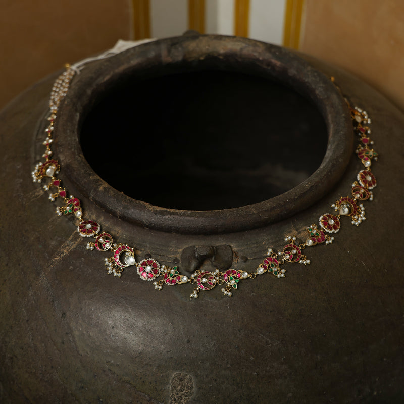 MDWB445- Multi Colour Gold Plated Jadau Kundan Waistbelt