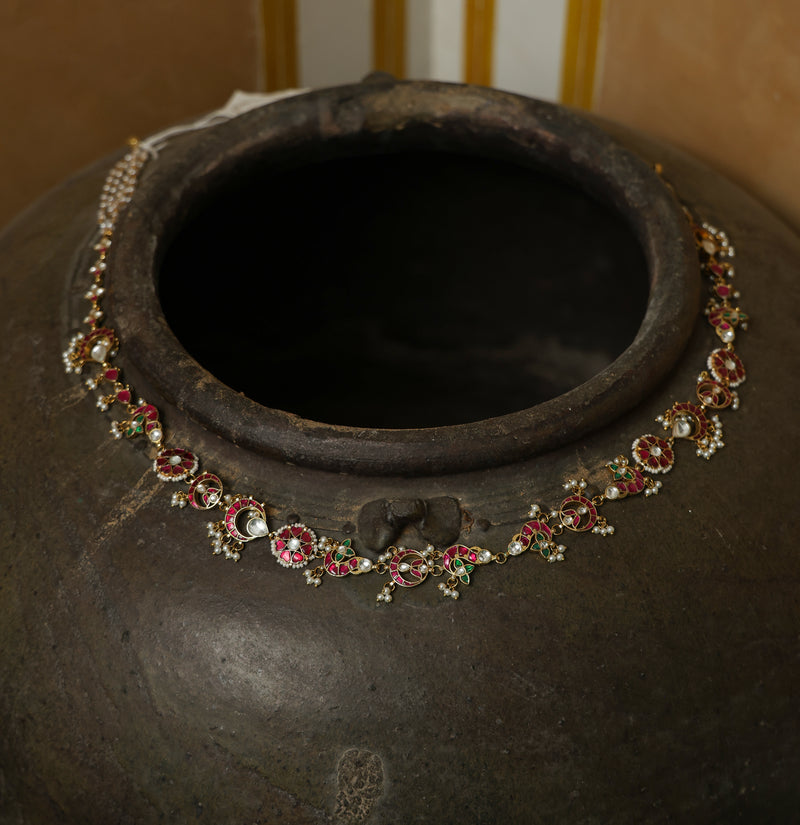 Multi Colour Gold Plated Jadau Kundan Waistbelt