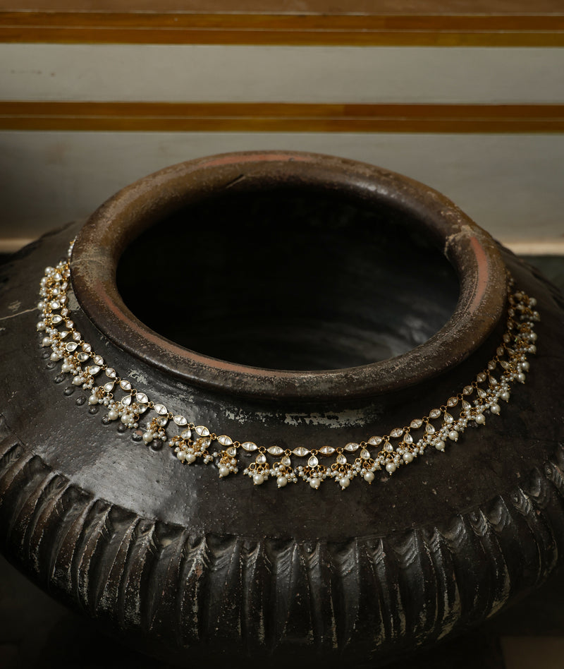 White Colour Gold Plated Jadau Kundan Waistbelt