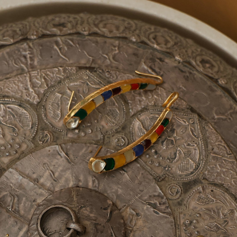 MDE677- Multicolor Gold Plated Jadau Kundan Earcuffs