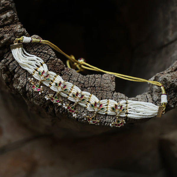 MDN1036- Multicolour Gold Plated Jadau Kundan Choker Set