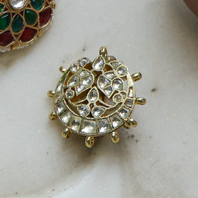 MDBU900- White Colour Gold Plated Jadau Kundan Brooch