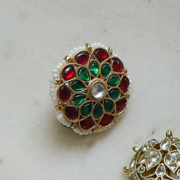 MDBU896- Multi Colour Gold Plated Jadau Kundan Brooch