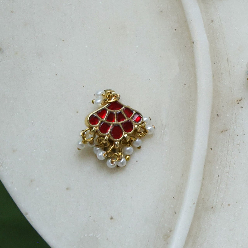 MDBU897- Ruby Colour Gold Plated Jadau Kundan Brooch