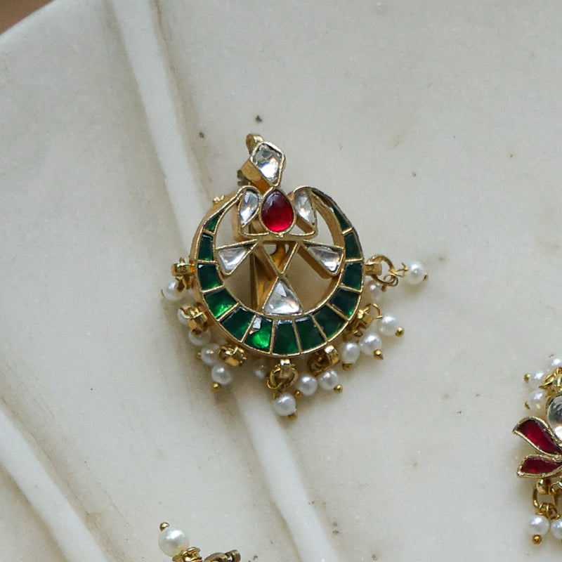 MDBU895- Multi Colour Gold Plated Jadau Kundan Brooch