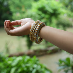 MDB424- White Colour Gold Plated Mother of Pearl Bangles