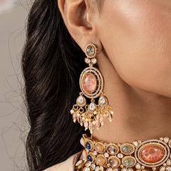 MDN919- Multi Colour Gold Plated Faux Polki Necklace Set